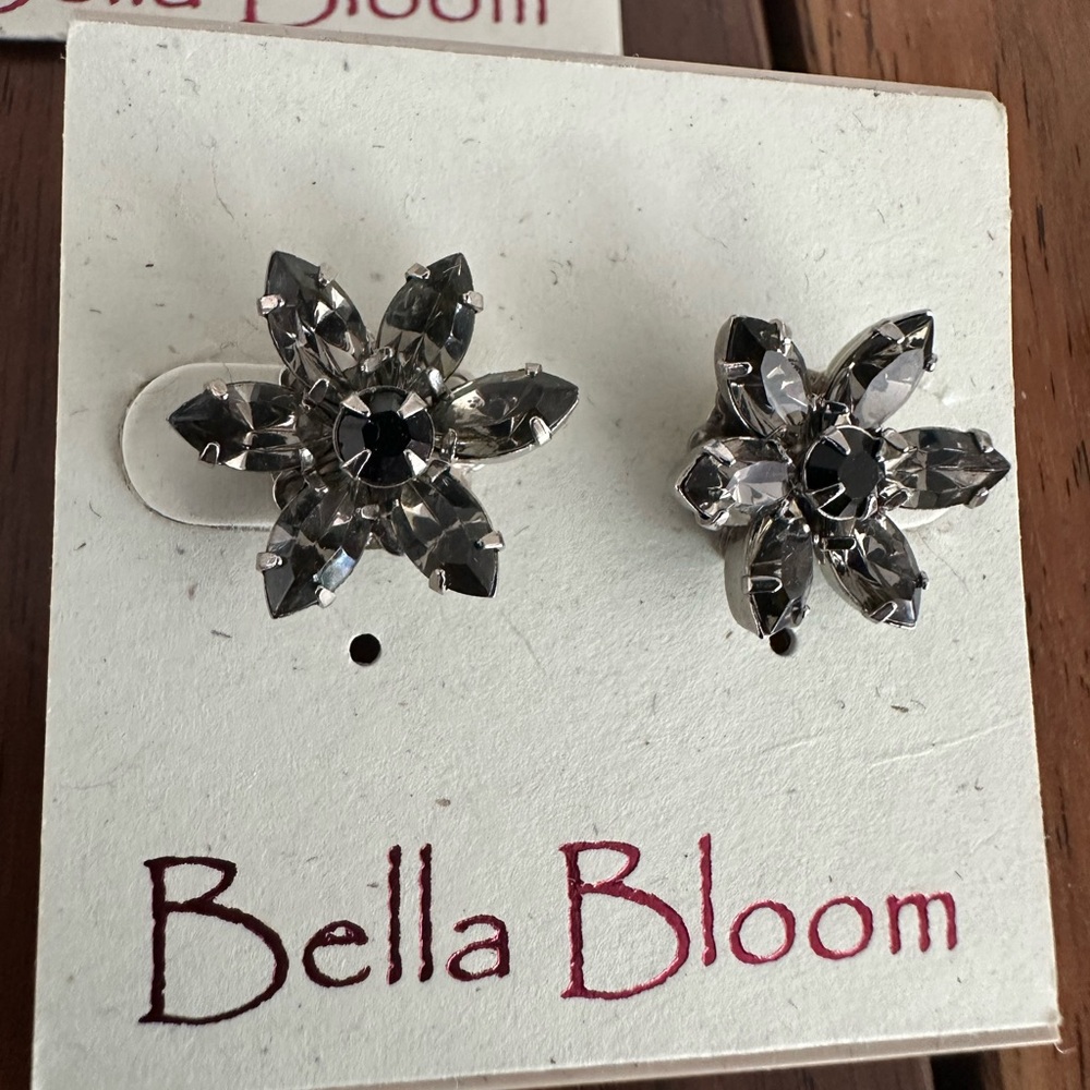 Swarovski Black Floral Stud Earrings set in Sterling Silver